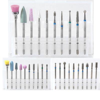 China Easy Apply 10 pcs Manicure nail drill bits set diamond ceramic silicone cleaning brush manicure milling cutter Set for sale