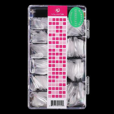 China Easy Apply 500 pcs Nail art clear drop nail pieces folded without marks full sticker Netflix pop-up long almond nail tips for sale