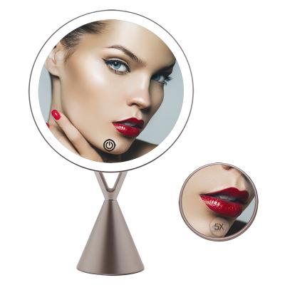 China Round High End Touch Sensor Makeup Mirror Lighted Dimmable Desk Led Cosmetic Mirror for sale