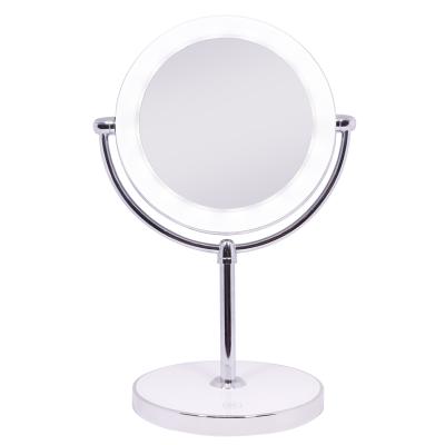 China Metal Lighted Around Double Side Cosmetic Mirror Vanity 3 Color Lights Magnifying Makeup Mirror for sale