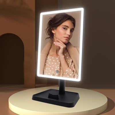 China Rechargeable Lighted Lighted Makeup Mirror with Phone Holder, Makeup Vanity Mirror with with Sensor Touch Dimmable 360 ​​Degree Rotation for sale