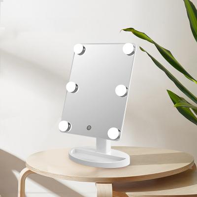 China 360 Degree Rotation Makeup Hollywood Plastic Cosmetic Vanity Lighted Square Mirror Mirrors With Lights for sale