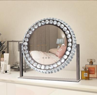 China Influencer Lighted 3 Color Lights Led Makeup Mirror With Crystal Led Mirror Round / Square / Oval Shape for sale