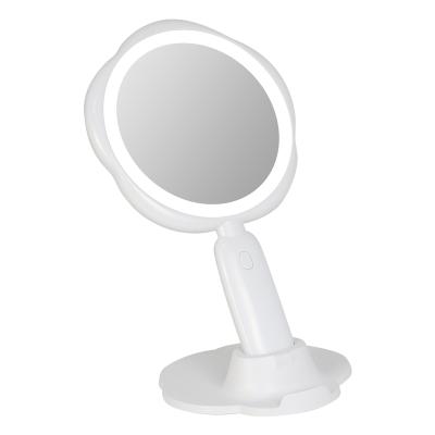 China 2022 Newest Flower LED Makeup Mirror Portable Table Mirror 5X Lighted Double Side Magnifying Mirror for sale