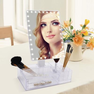 China Lighted Beauty Products for Women Mirror with Organizer Light Led Rose Gold Makeup Mirror for sale