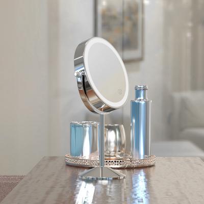 China Beauty Lighted Custom Logo Magnify Double Sides Dimmable Led Light Cosmetic Vanity Makeup Mirror for sale