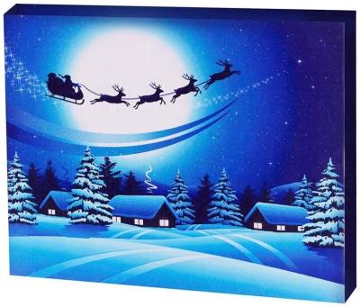 China Modern Christmas Santa Elk Canvas Prints Snowy Winter Light Up Glitter Poster Canvas Wall Art With Bright LED Lighting 12x16 Inch For for sale