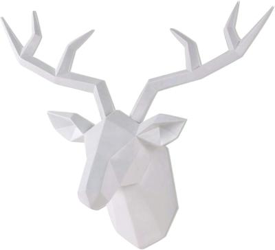 China India Deer Head 14x5.5x11 Inches Resin Geometric White Wall Sculpture Faux Taxidermy Animal Wall Decor Antlers Deer Head for sale