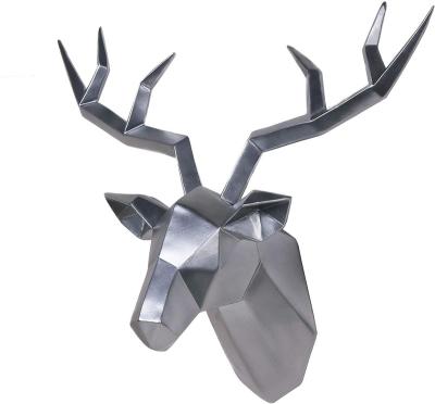 China India Deer Head 14x5.5x11 Inches Resin Geometric Silver Wall Decor Faux Taxidermy Sculpture Wall Decor Animal Antler Head for sale