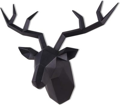 China India Head Deer Wall Decor 14x5.5x11 Inches Resin Geometric Black Wall Sculpture Faux Taxidermy Animal Antlers Deer Head for sale