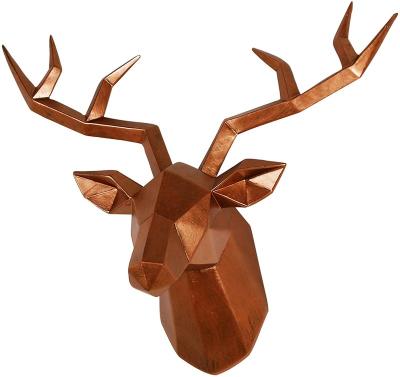 China India Deer Head Wall Decor 14x5.5x11 Inches Antler Sculpture Faux Antique Copper Resin for sale