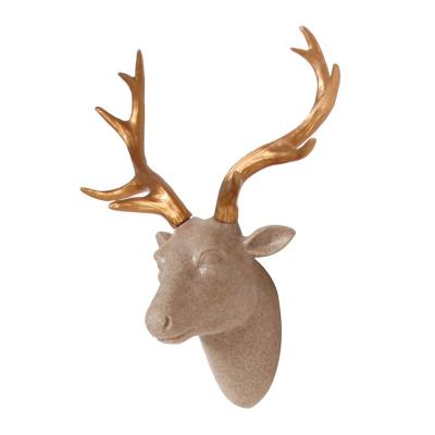 China Europe Deer Animal Head in Dramatic Keystone Faux Resin Sculpture Wall with Gold Antlers for sale