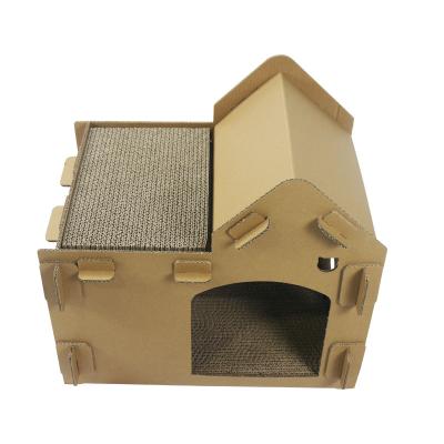 China Primary Colors Breathable No Printing Backing Custom Patterns Corrugated Cardboard Cat House for sale