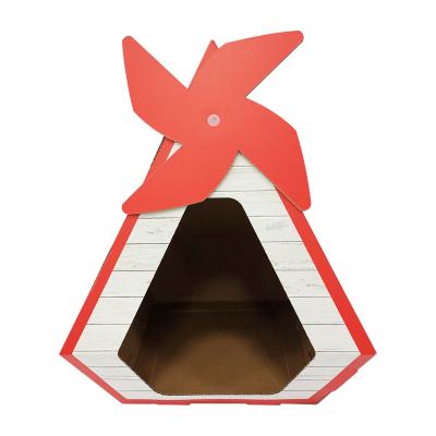 China Breathable Blue And Red Windmill Shape Accept Customization Houses For Cats Cardboard Cat House for sale