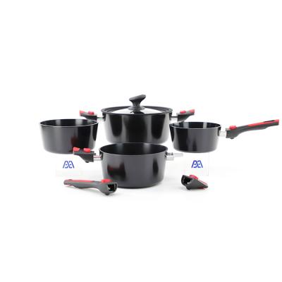 China Axa-Professional Non-Stick Cookware Sustainable Cooking Nonstick Aluminum Pot Cookware Set with Detachable Handle for sale