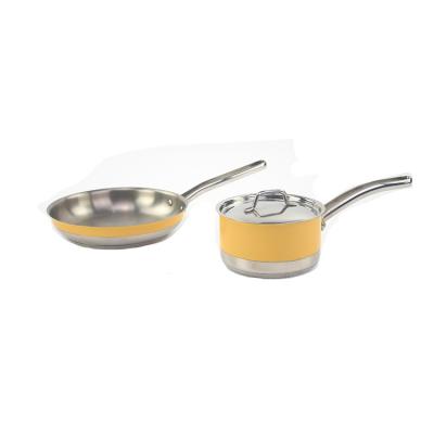 China China Factory Viable Export Customized Logo Light Yellow Coating Pot Set Aluminum Nonstick Cookware Cookware Set for sale