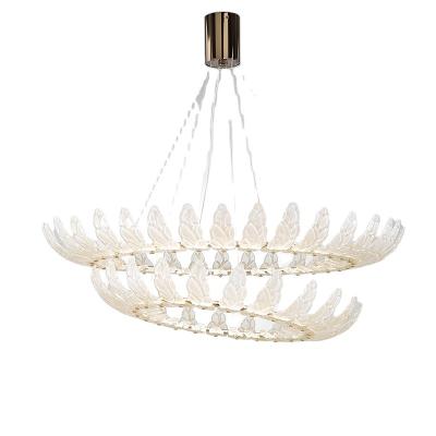 China Chandelier the romantic and creative wedding of modern feather chandelier mail double layer clear glass pendant lamp for sale