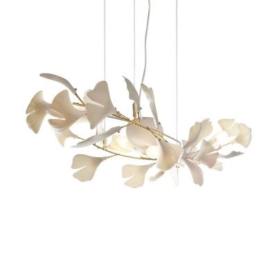 China Hotel designer hotel lobby chandelier custom size lighting white ceramic leaves pendant lamp for privata villa hall wedding lamp for sale