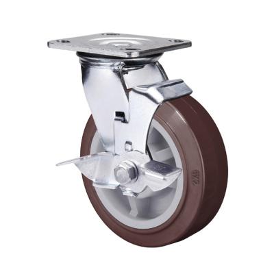 China 6 Inch PU 304 Stainless Steel Wheel Cart Heavy Duty Caster Side Brake Heavy Duty Caster Wheels for sale