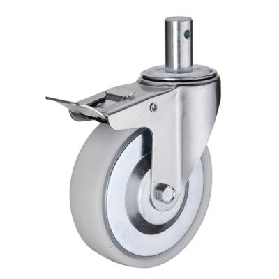 China Double Brake Manufacturer Industrial Stem Fitting 5 Inch Plastic Caster Wheels With Brake for sale