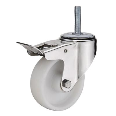 China Double Brake Manufacturer Industrial Threaded Stem Fitting 5 Inch Nylon Caster Wheels With Brake for sale