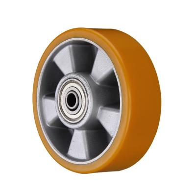 China Single Wheel 4 5 6 8 10 Inch Replacement Swivel Top Plate Threaded Stem Caster Dolly Wheels PU Wheel Casters for sale