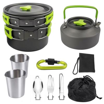 China Outdoor Cooking Ultralight Pot Pan Set Camping Cookware Nonstick Frying Morden Utensils Teapot Picnic Tableware Aluminum Alloy Kettle for sale