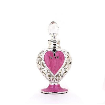 China 12ml Heart Shape Cosmetic Essential Oil Perfume Glass Bottle Fancy Arabian Arabic Dropper Bottle for sale