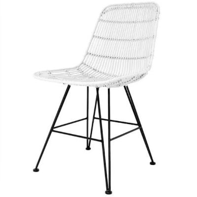 China Simplicity Dining Room Furniture Black Metal Legs White Rattan Dining Chair for sale