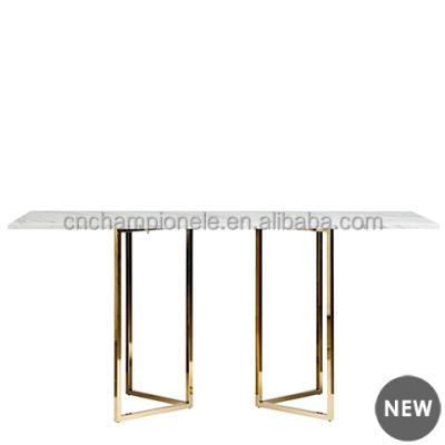 China 2018 New Durable White Artificial Marble Steel Bar Top Gold Stainless Table for sale