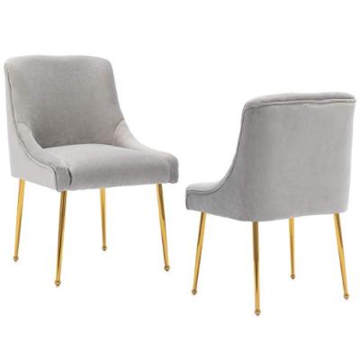 China Dining Chair Gray Velvet Upholstered Metal Brass Legs Dining Chair for sale