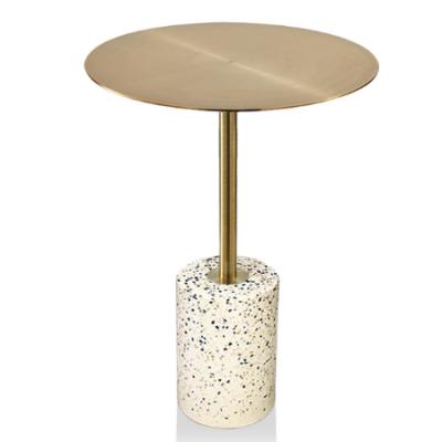 China Modern Gold Plated Stainless Steel Terrazzo Top Base Round Side Table for sale