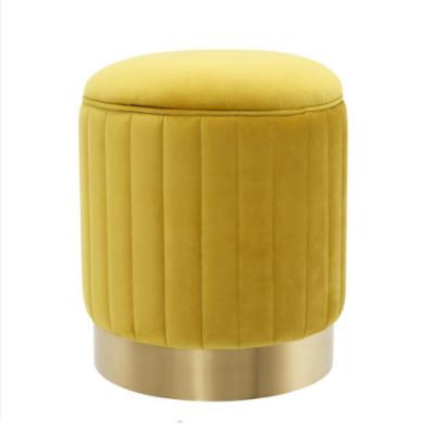 China Commercial Furniture Yellow Velvet Stool With Brushed Brass Base / Round Velvet Stool Stool for sale