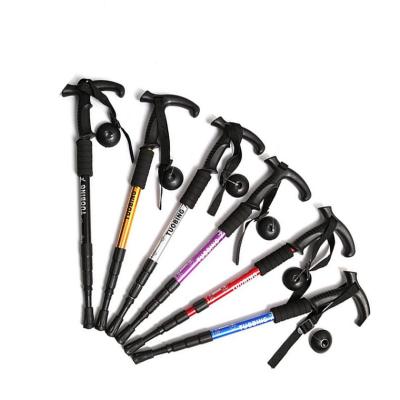 China Ultra Light Amazon Selling Outdoor Four Section Aluminum Alloy Mountaineering Retractable Walking Stick for sale