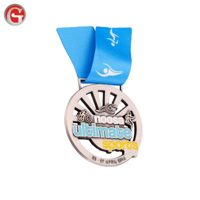 China China Custom Hollow 3D Silver Metal Antique Finishing With Filling Colorng Medal For Events for sale