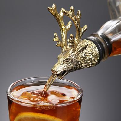 China Viable Creative Metal Wine Liquor 3D Animals Shape Male Jagermetister Deer Head Pourer Silicone Animal Tip for sale