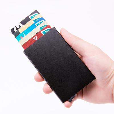 China Fashion Metal Carbon Aluminiun ID Purse Name Credit Card Leather Holder Yoyo Pop Up Gift Pu Rfid Blcoking Fashion Business Card Holder Case for sale