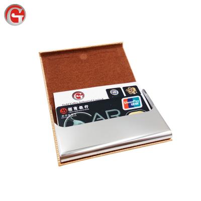 China Customized Customized Metal Aluminum Silver Leather Pop Sensitive Credit Card Holder for sale