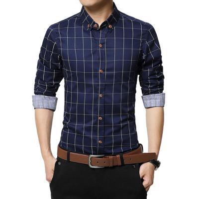 China Anti-pilling Plaid Men's Cotton Casual Shirt Male Social Sleeve Clothing Dress Shirts 2019 Slim Fit Men Long Shirts Plus Size for sale