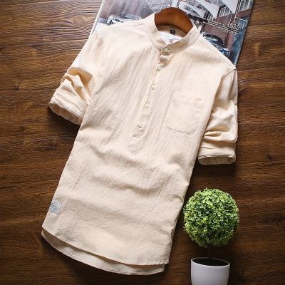 China Anti-pilling Men's Half Shirts Fashion Summer Shirt For Men Formal Stand Collar Mens White Cotton Shirt for sale