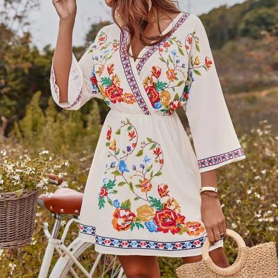 China Wholesale Custom Anti-Static Logo V-Neck Vintage Dresses Floral Dresses Summer Elegant Women's Ladies Ladies Floral Dresses for sale