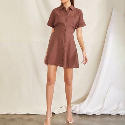 China Anti-Static Women's Casual Dress Boho Dress Canvas Pleated Button Down Shirt Dresses for sale