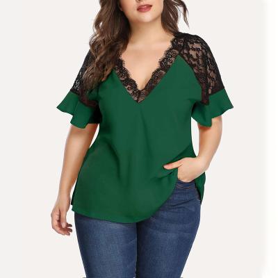 China Summer Sale Short Sleeve Breathable Hot T-shirt Green Color Plus Size Women's V-neck T-shirt Women Top for sale