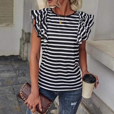 China Anti-pilling Stripe Girls and Women's T-shirt Women's T-shirt Wholesale Fashionable Casual 100% Cotton Customized 100% Cotton for sale