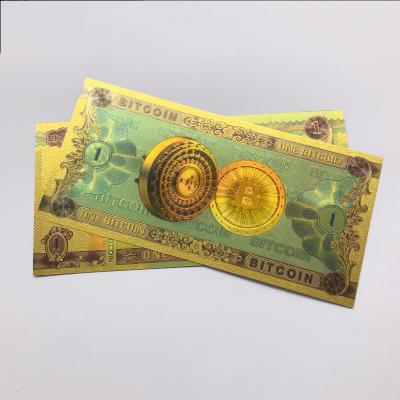 China Europe Bitcoin Gold Foil Money Banknote 24K Gold Waterproof Design The Bitcoin Dollar Bills for sale