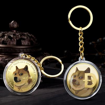 China Matte and Mirror Metal Gold Plated Cute Bitcoin Dogecoin Coin Holder Key Chain Key Chain Holder for sale