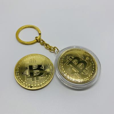 China Custom Matte and Mirror Keychain Metal Gold Plated Bitcoin Dogecoin Coin Holder Metal Promotion Key Chain Key Ring for sale