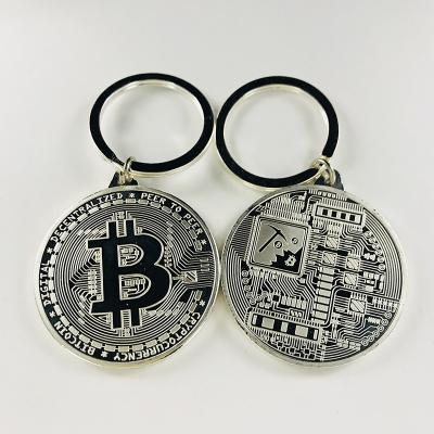 China Europe Gift Popular Metal Key Ring Gold Silver Plated Bitcoin Key Chains Collectable Key Chain for sale