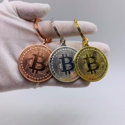 China Europe 3D engraved metal gold bitcoin silver copper promotional keychain key chain for sale