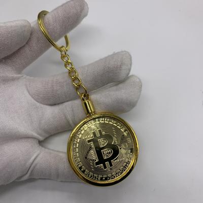 China Europe 3D Engraved Metal Gold Souvenir Bitcoin Silver Plated Copper Plated Key Chain Key Ring With Display Case for sale